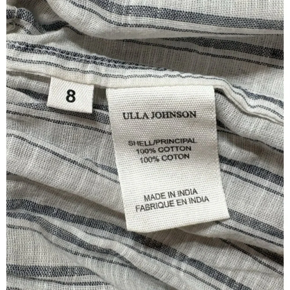 NEW Ulla Johnson Womens 8 Kalila Blouse Striped Cotton Ruffle Peplum Puff Sleeve